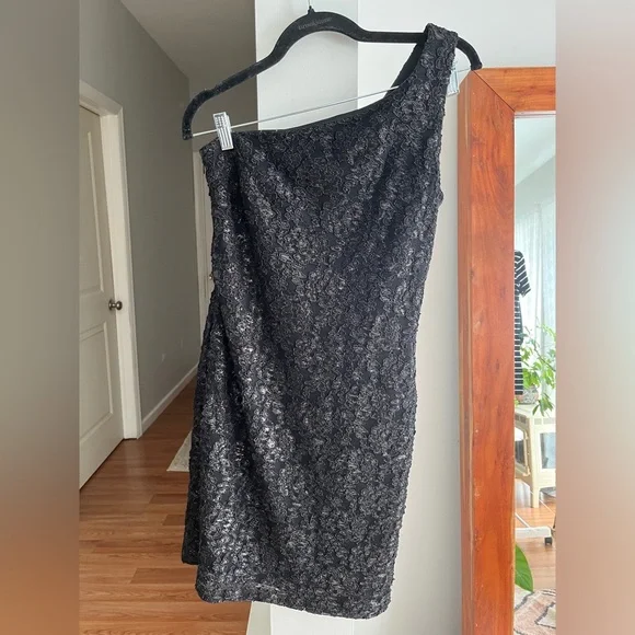 NIGHT WAY COLLECTIONS Black Lace Embroidered One Shoulder Mini Dress - Picture 1 of 5